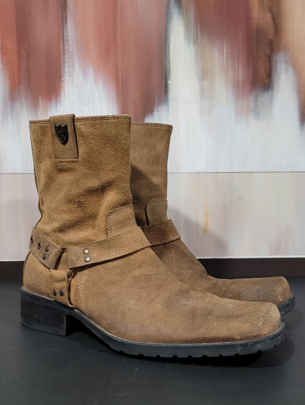 SKECHERS Collection Men's Size 9.5 M Suede Buckle Zip Harness Moto Biker Boots